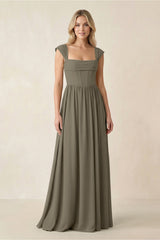 Cap Sleeve Corset A - Line Chiffon Bridesmaid Dress in Willow Green - KISS BRIDAL Bridesmaid Dresses
