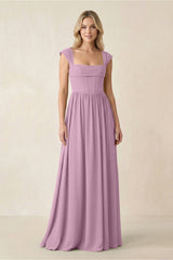 Cap Sleeve Corset A - Line Chiffon Bridesmaid Dress in Wisteria - KISS BRIDAL Bridesmaid Dresses