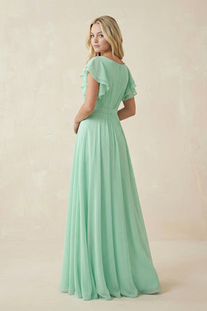 Cap Sleeve Ruffled A - Line Chiffon Bridesmaid Dress - SHE IS ME Bridesmaid Dresses