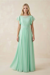 Cap Sleeve Ruffled A - Line Chiffon Bridesmaid Dress - KISS BRIDAL Bridesmaid Dresses