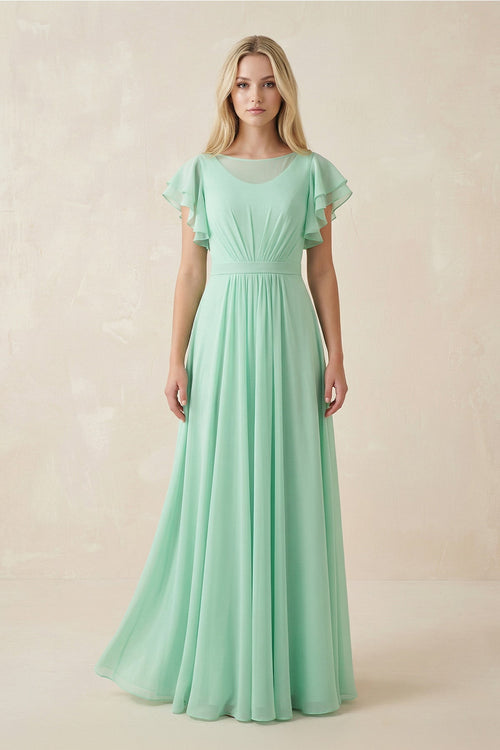 Cap Sleeve Ruffled A - Line Chiffon Bridesmaid Dress - SHE IS ME Bridesmaid Dresses