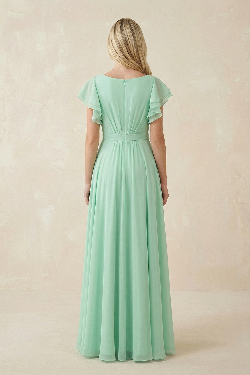 Cap Sleeve Ruffled A - Line Chiffon Bridesmaid Dress - SHE IS ME Bridesmaid Dresses