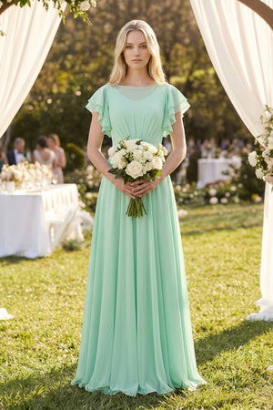 Cap Sleeve Ruffled A - Line Chiffon Bridesmaid Dress - SHE IS ME Bridesmaid Dresses