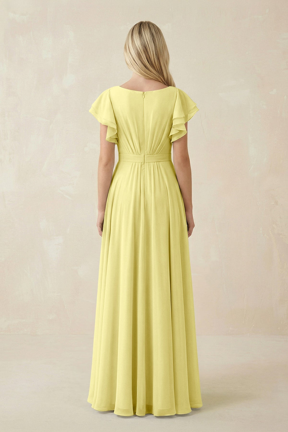 Cap Sleeve Ruffled A - Line Chiffon Bridesmaid Dress in Buttercup - KISS BRIDAL Bridesmaid Dresses