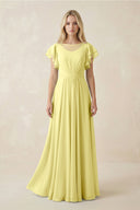 Cap Sleeve Ruffled A - Line Chiffon Bridesmaid Dress in Buttercup - KISS BRIDAL Bridesmaid Dresses