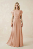 Cap Sleeve Ruffled A - Line Chiffon Bridesmaid Dress in Champagne Rose - SHE IS ME Bridesmaid Dresses