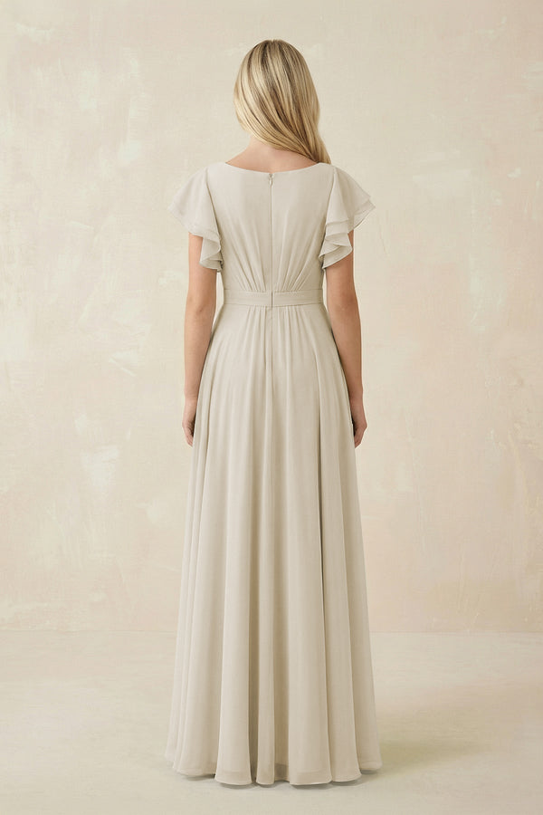 Cap Sleeve Ruffled A - Line Chiffon Bridesmaid Dress in Dove Gray - SHE IS ME Bridesmaid Dresses