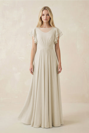 Cap Sleeve Ruffled A - Line Chiffon Bridesmaid Dress in Dove Gray - SHE IS ME Bridesmaid Dresses