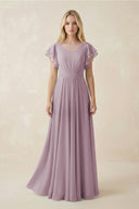 Cap Sleeve Ruffled A - Line Chiffon Bridesmaid Dress in Dusk - KISS BRIDAL Bridesmaid Dresses