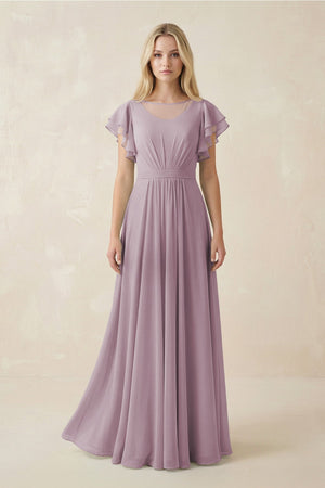 Cap Sleeve Ruffled A - Line Chiffon Bridesmaid Dress in Dusk - KISS BRIDAL Bridesmaid Dresses
