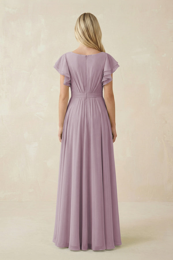 Cap Sleeve Ruffled A - Line Chiffon Bridesmaid Dress in Dusk - KISS BRIDAL Bridesmaid Dresses