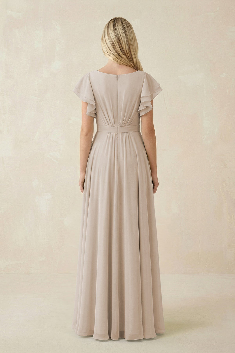Cap Sleeve Ruffled A - Line Chiffon Bridesmaid Dress in Frost - KISS BRIDAL Bridesmaid Dresses