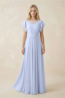 Cap Sleeve Ruffled A - Line Chiffon Bridesmaid Dress in Ice - KISS BRIDAL Bridesmaid Dresses