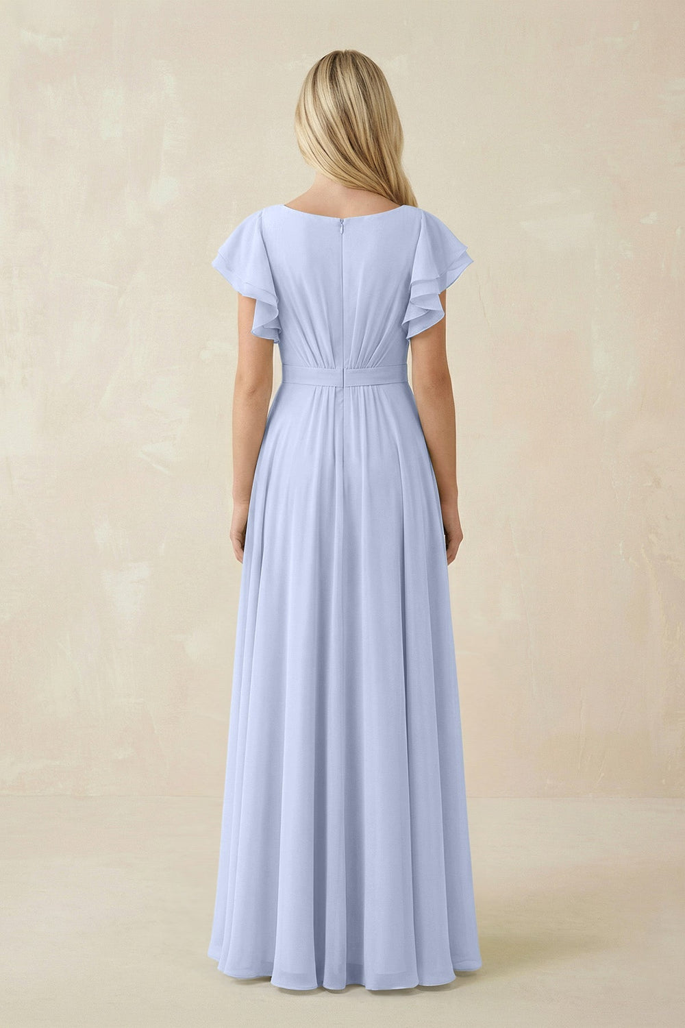 Cap Sleeve Ruffled A - Line Chiffon Bridesmaid Dress in Ice - KISS BRIDAL Bridesmaid Dresses