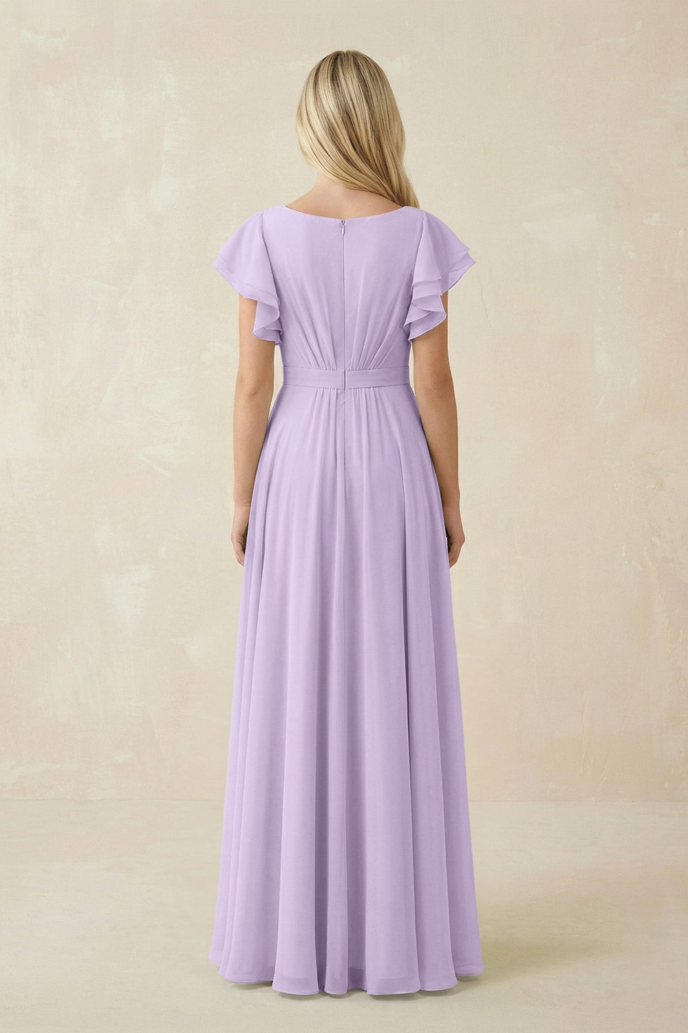 Cap Sleeve Ruffled A - Line Chiffon Bridesmaid Dress in Lavender - KISS BRIDAL Bridesmaid Dresses