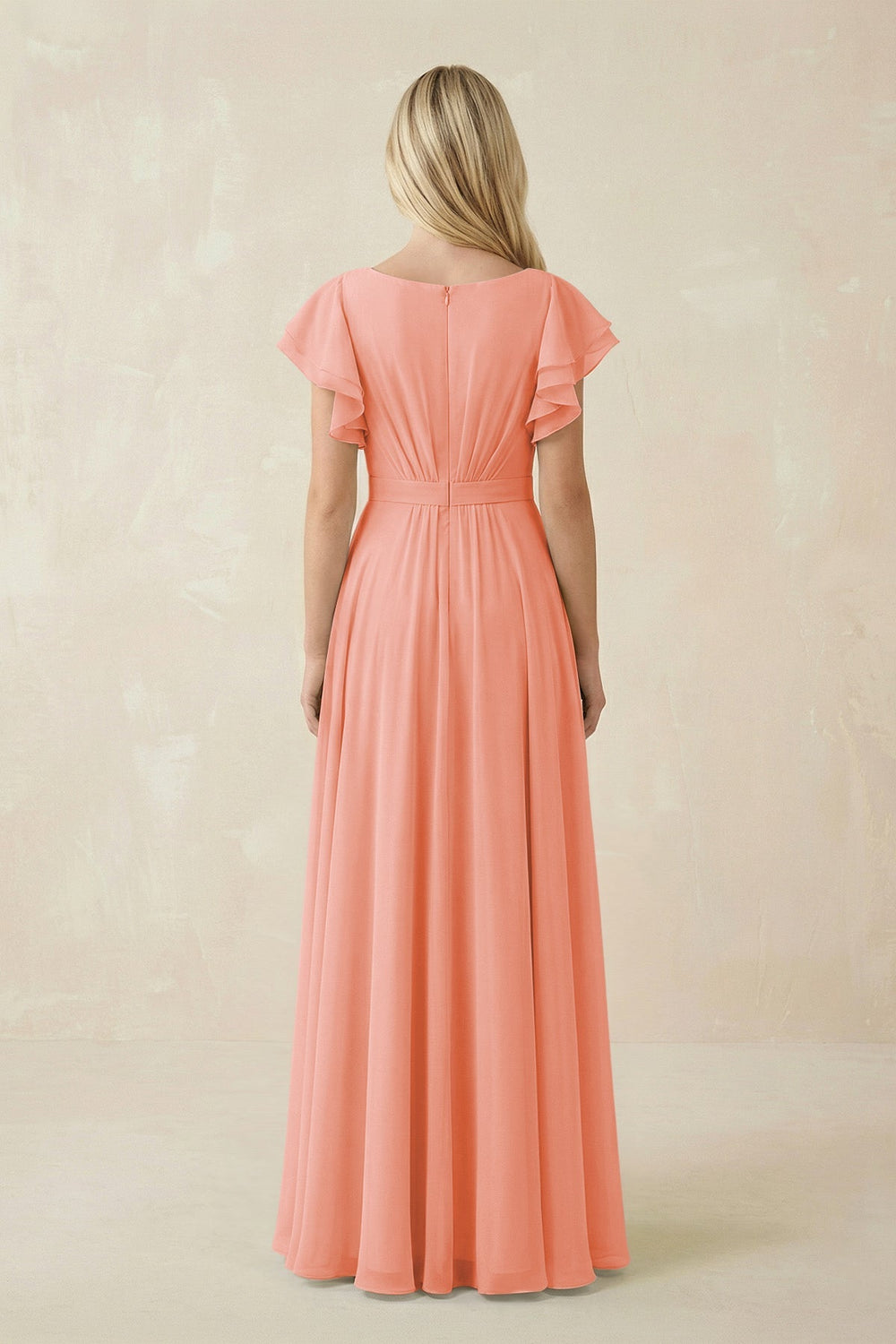 Cap Sleeve Ruffled A - Line Chiffon Bridesmaid Dress in Rosette - KISS BRIDAL Bridesmaid Dresses