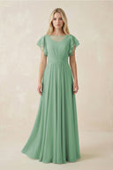 Cap Sleeve Ruffled A - Line Chiffon Bridesmaid Dress in Sea Glass - SHE IS ME Bridesmaid Dresses