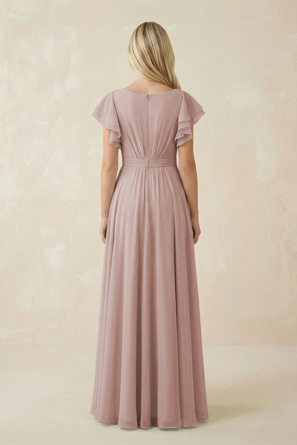 Cap Sleeve Ruffled A-Line Chiffon Bridesmaid Dress in Toffee