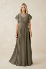 Cap Sleeve Ruffled A - Line Chiffon Bridesmaid Dress in Willow Green - KISS BRIDAL Bridesmaid Dresses