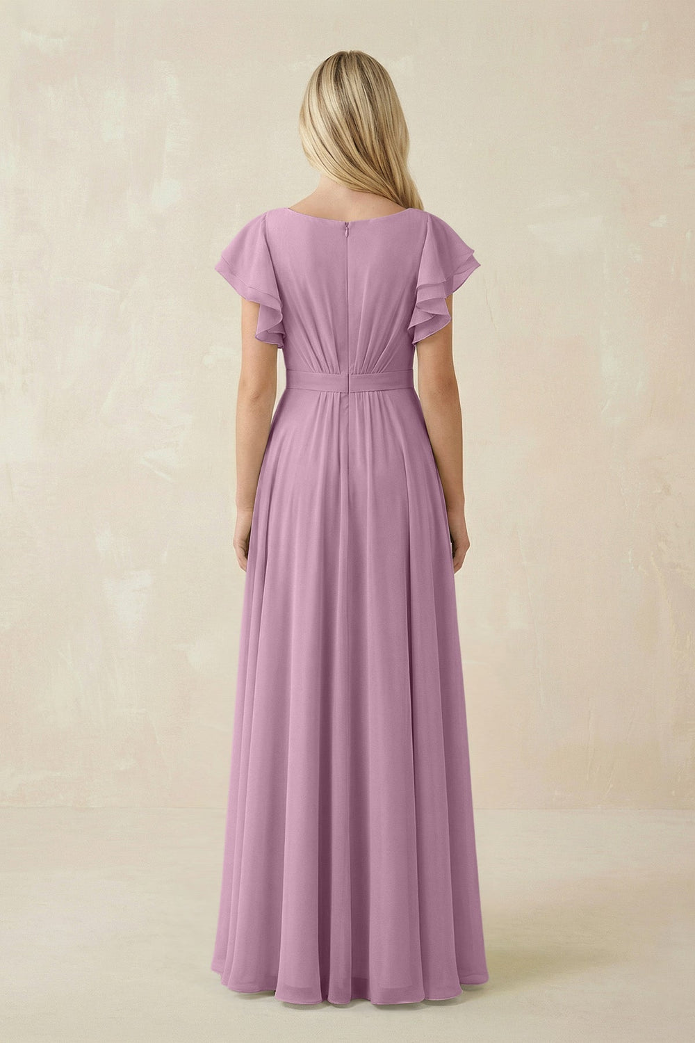 Cap Sleeve Ruffled A - Line Chiffon Bridesmaid Dress in Wisteria - KISS BRIDAL Bridesmaid Dresses