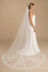 Cathedral Veils with Lace and Beaded Hemline in Ivory - KISS BRIDAL Wedding Veils