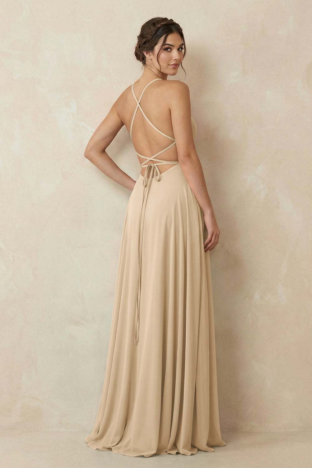 A-Line Chiffon Bridesmaid Dress With Slit in Champagne