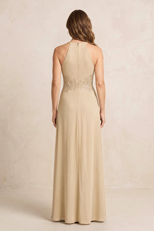 Champagne A-Line Chiffon Embroidered Halter Mother of the Bride Dress (2) | KISSBRIDAL