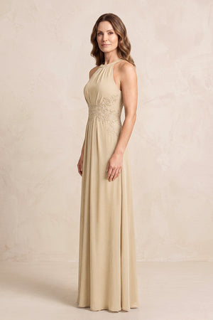 Champagne A-Line Chiffon Embroidered Halter Mother of the Bride Dress (3) | KISSBRIDAL