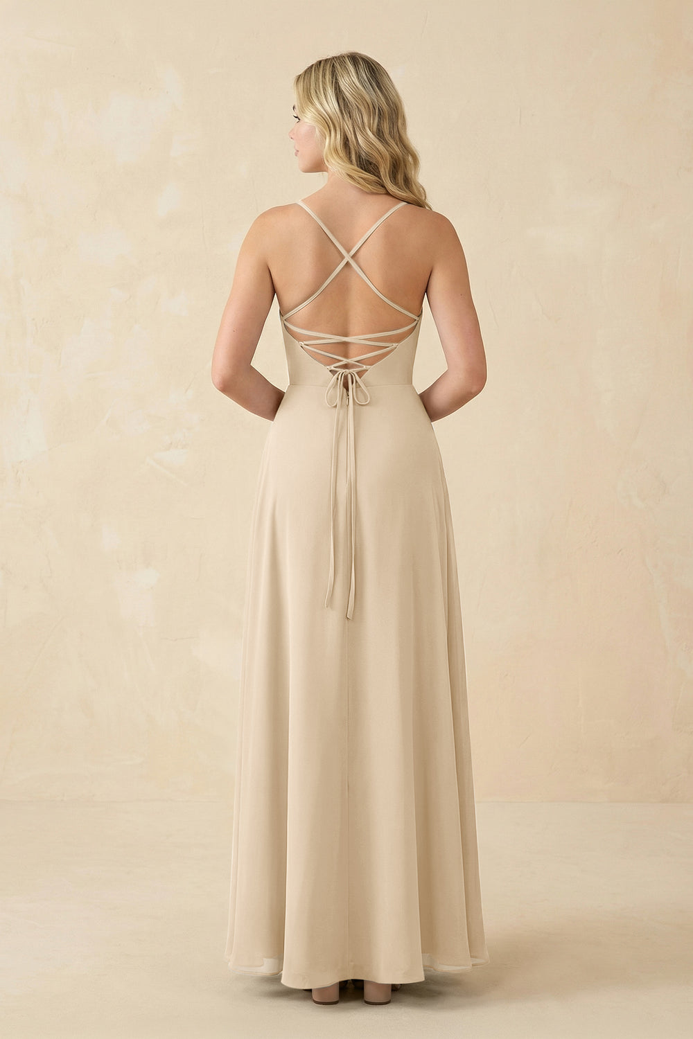 A-Line Chiffon Spaghetti Strap Bridesmaid Dress in Champagne
