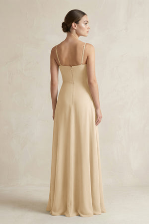 Champagne A-Line Chiffon Spaghetti Strap Bridesmaid Dress (2) | KISSBRIDAL