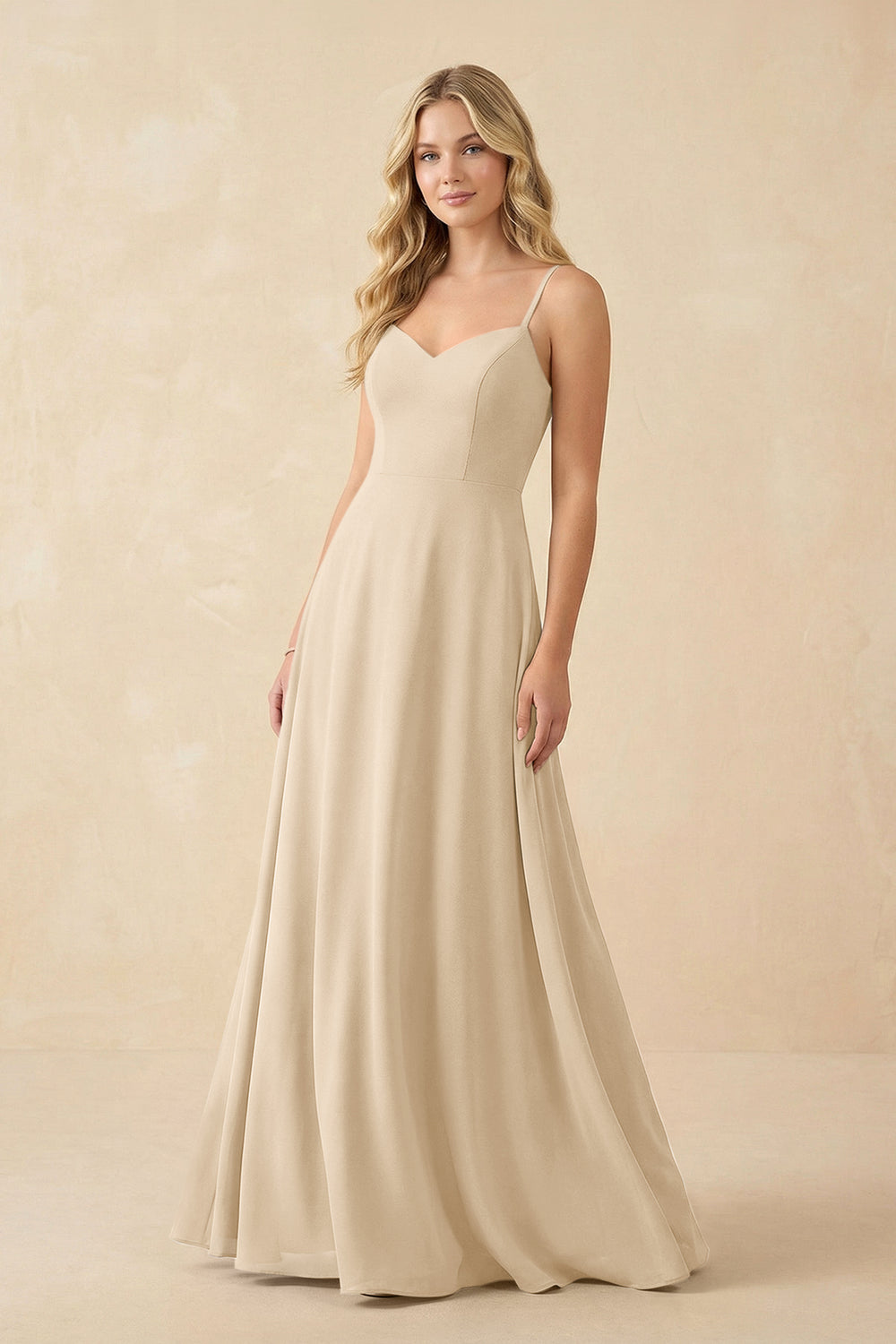 A-Line Chiffon Spaghetti Strap Bridesmaid Dress in Champagne