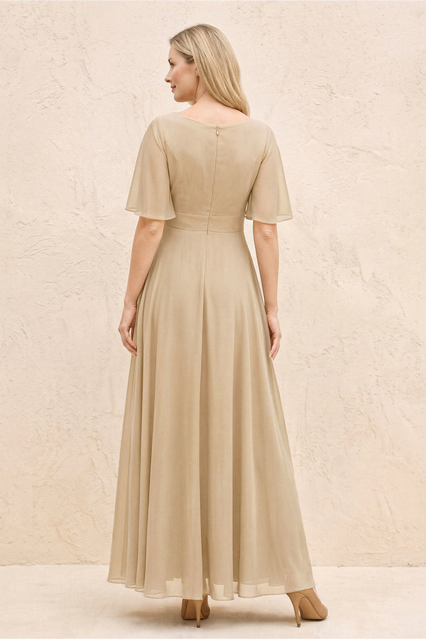 Champagne A-Line Flutter Sleeves Chiffon Mother of the Bride Dress (2) | KISSBRIDAL