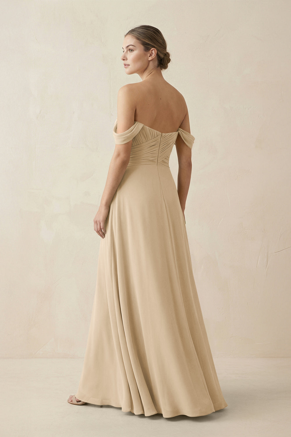A-Line Off-the-Shoulder Chiffon Bridesmaid Dress in Champagne