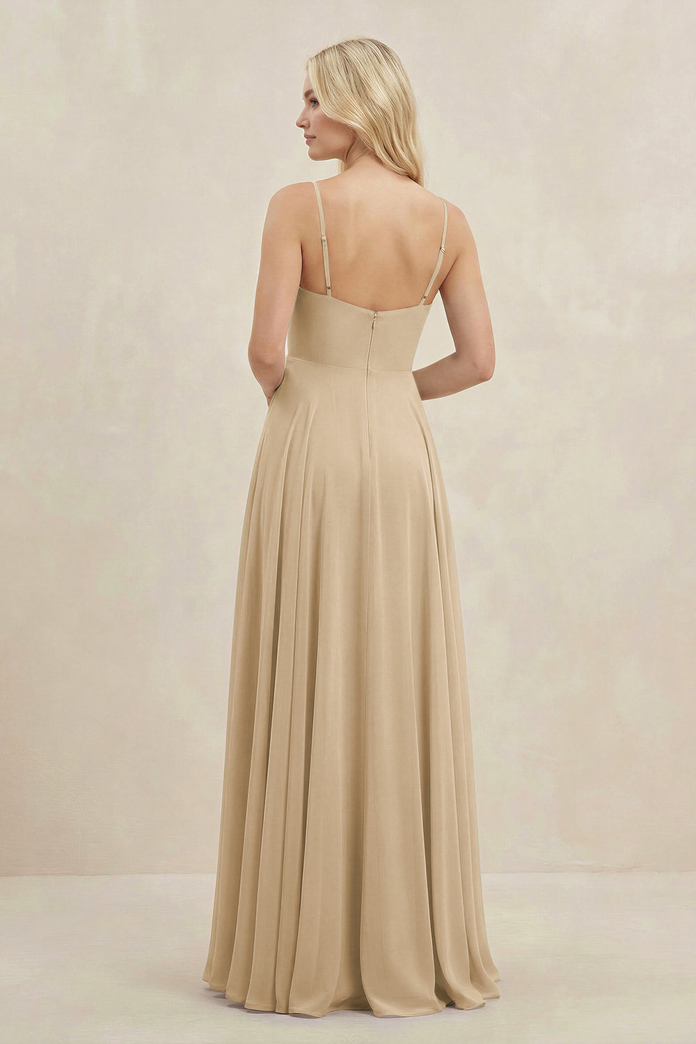 A-Line Spaghetti Strap Chiffon Bridesmaid Dress in Champagne
