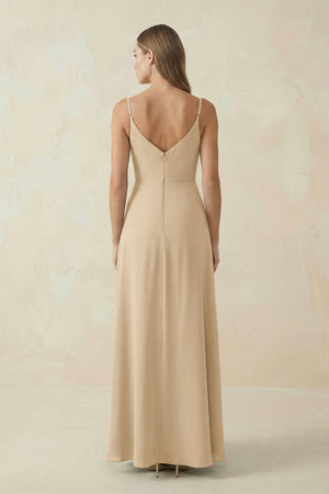 Champagne Cami Strap A-Line Chiffon Bridesmaid Dress (2) | KISSBRIDAL
