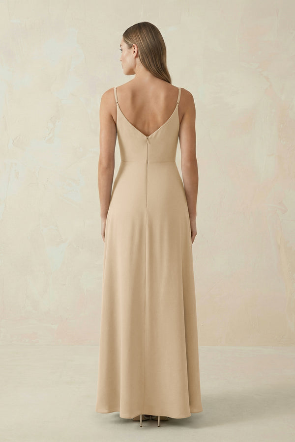 Champagne Cami Strap A-Line Chiffon Bridesmaid Dress (2) | KISSBRIDAL