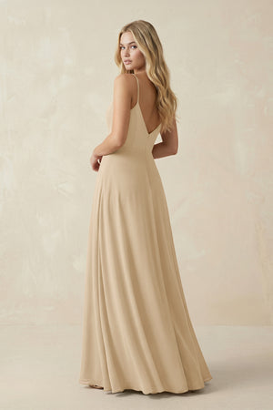 Champagne Cami Strap A-Line Chiffon Bridesmaid Dress with Slit (2) | KISSBRIDAL