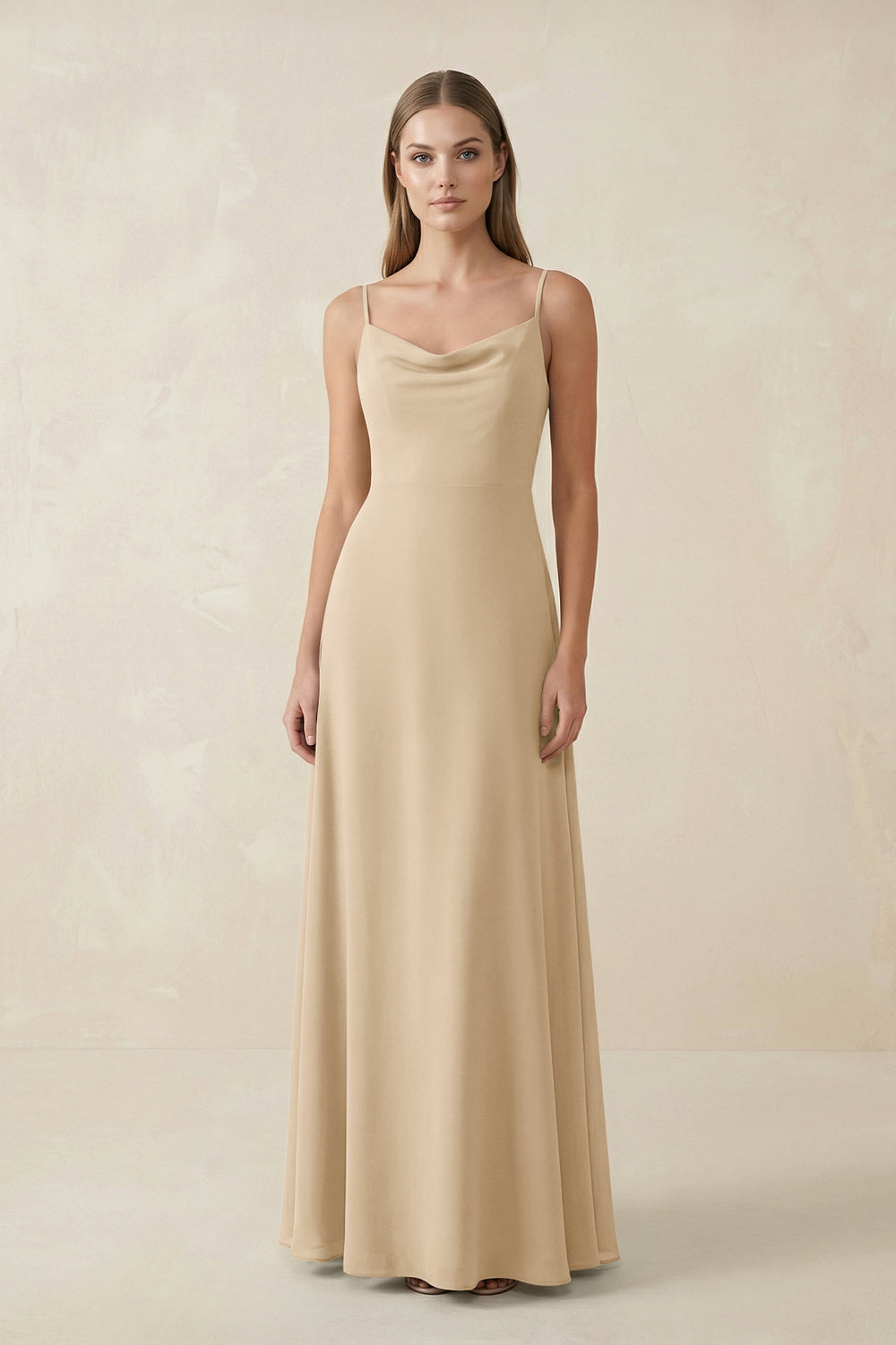 Cami Strap A-Line Chiffon Bridesmaid Dress in Champagne