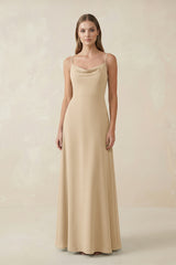 Champagne Cami Strap A-Line Chiffon Bridesmaid Dress | KISSBRIDAL