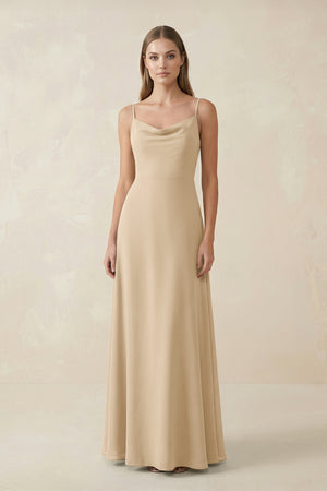 Champagne Cami Strap A-Line Chiffon Bridesmaid Dress | KISSBRIDAL
