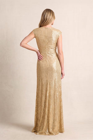 Champagne Cap Sleeves Sheath V-Neck Mother of the Bride Dress with Sequins (2) | KISSBRIDAL