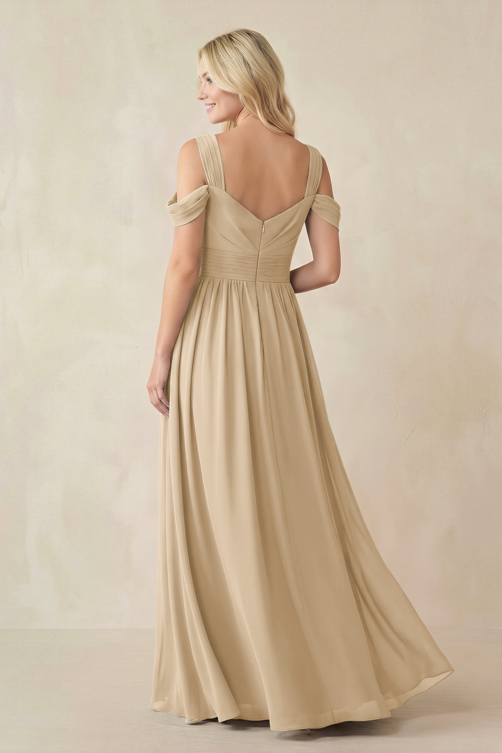 Chiffon A-Line Bridesmaid Dress with Slit in Champagne