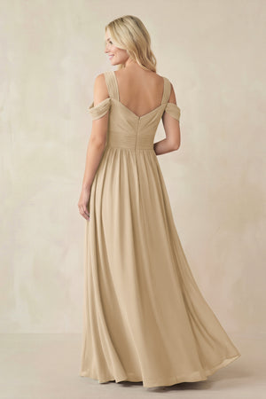Champagne Chiffon A-Line Bridesmaid Dress with Slit (2) | KISSBRIDAL