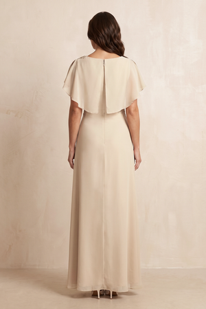 Champagne Chiffon A-Line Flutter Sleeves Mother of the Bride Dress (2) | KISSBRIDAL