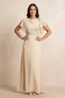 Champagne Chiffon A-Line Flutter Sleeves Mother of the Bride Dress | KISSBRIDAL