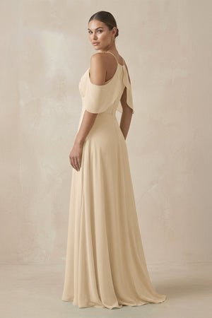 Champagne Chiffon A-Line Long Bridesmaid Dress (2) | KISSBRIDAL