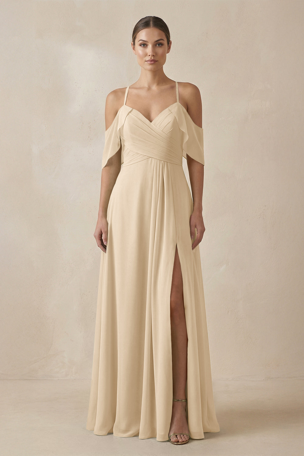 Chiffon A-Line Long Bridesmaid Dress in Champagne