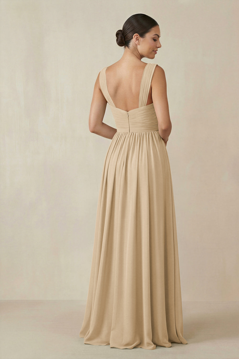 Chiffon A-Line Pleated Bridesmaid Dress in Champagne