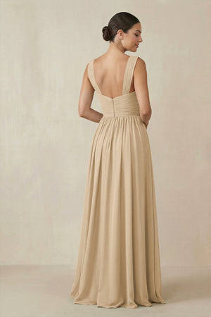 Champagne Chiffon A-Line Pleated Bridesmaid Dress (2) | KISSBRIDAL