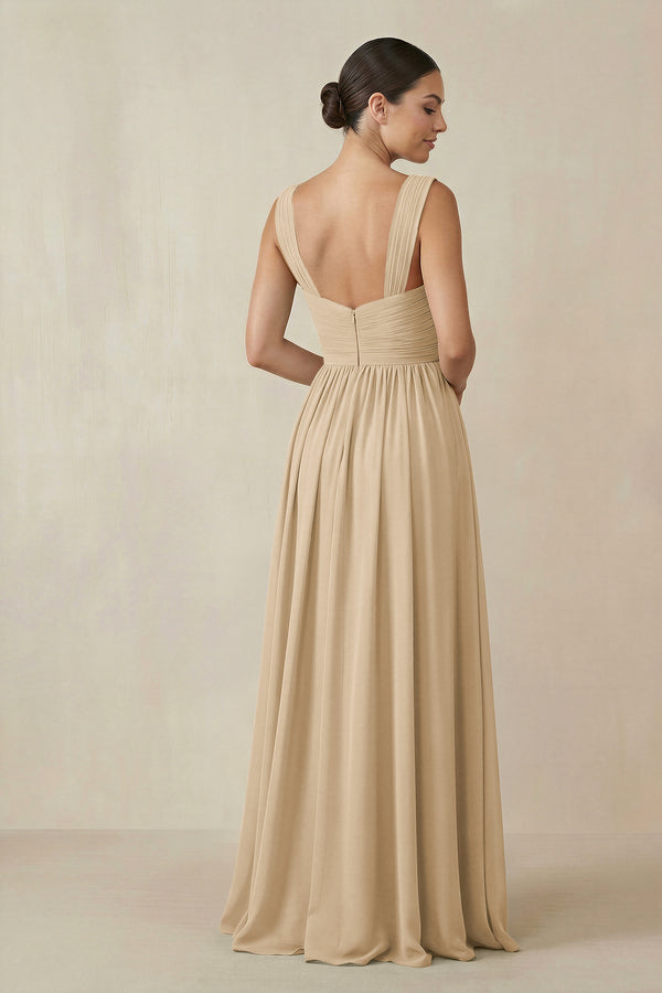 Champagne Chiffon A-Line Pleated Bridesmaid Dress (2) | KISSBRIDAL